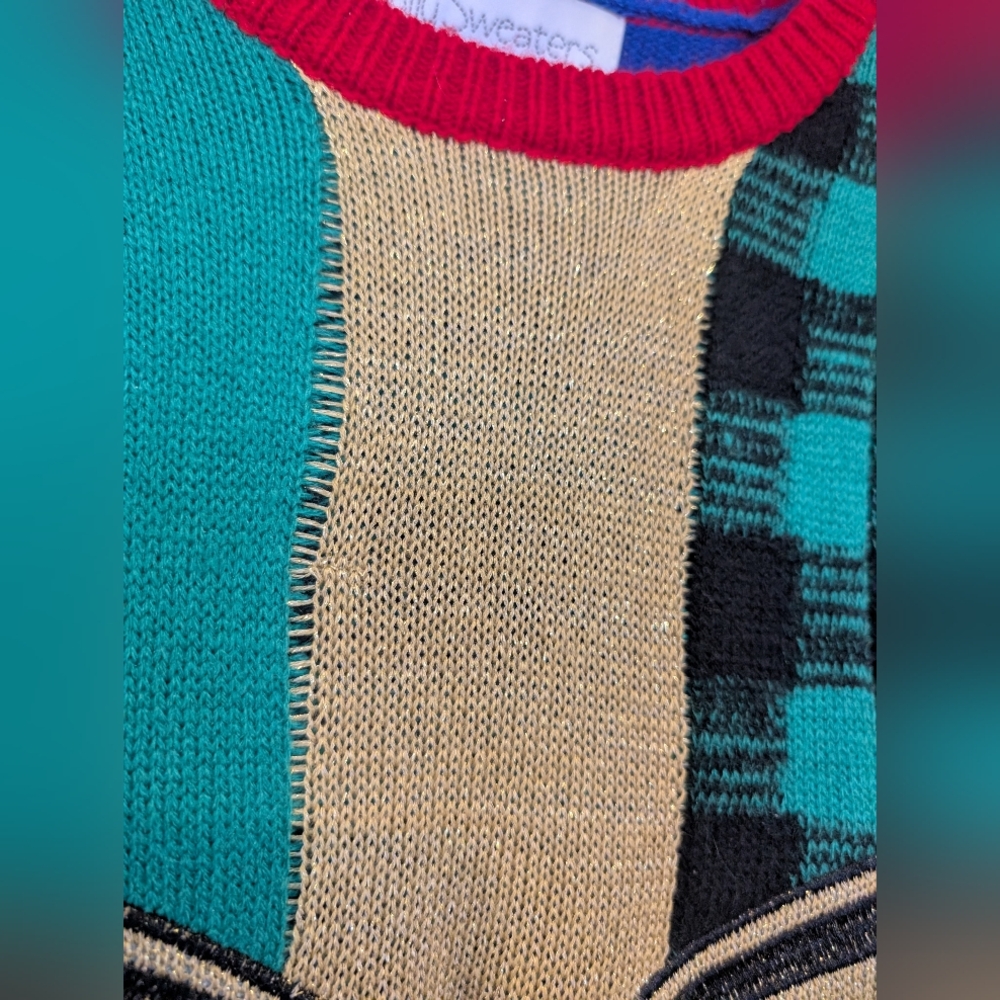 Colorful Patchwork Bow Sweater - Picture 3 of 8